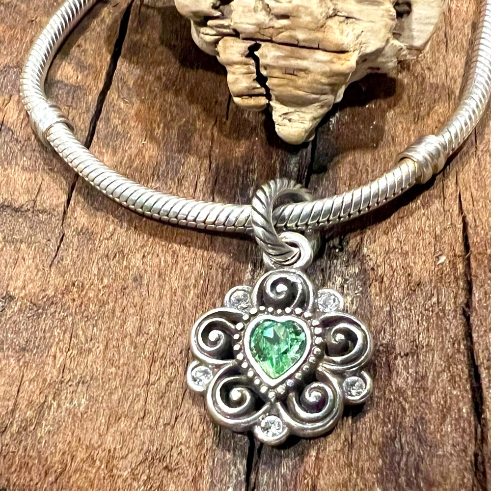 BRIGHTON Birthstone Peridot Heart Charm Dangle August Birthday White Crystals